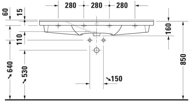 Duravit Möbelwaschtisch P3 Comforts 1250 mm mit Überlauf, Hahnlochbank, ohne Hahnloch, weiß