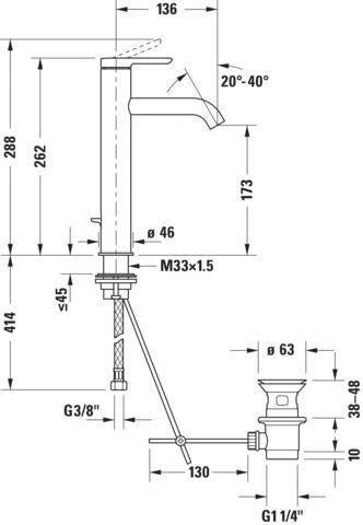 Duravit C.1 Einhebel-Waschtischmischer L mit Zugstange, Schwarz Matt