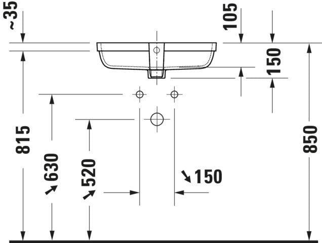 DURAVIT Qatego Einbauwaschtisch 480 mm Weiß Hochglanz, ohne Hahnloch, mit Überlauf