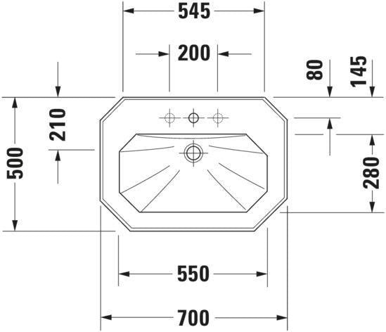 Duravit Waschtisch Serie 1930 600 mm mit Überlauf und 1 Hahnloch, weiß