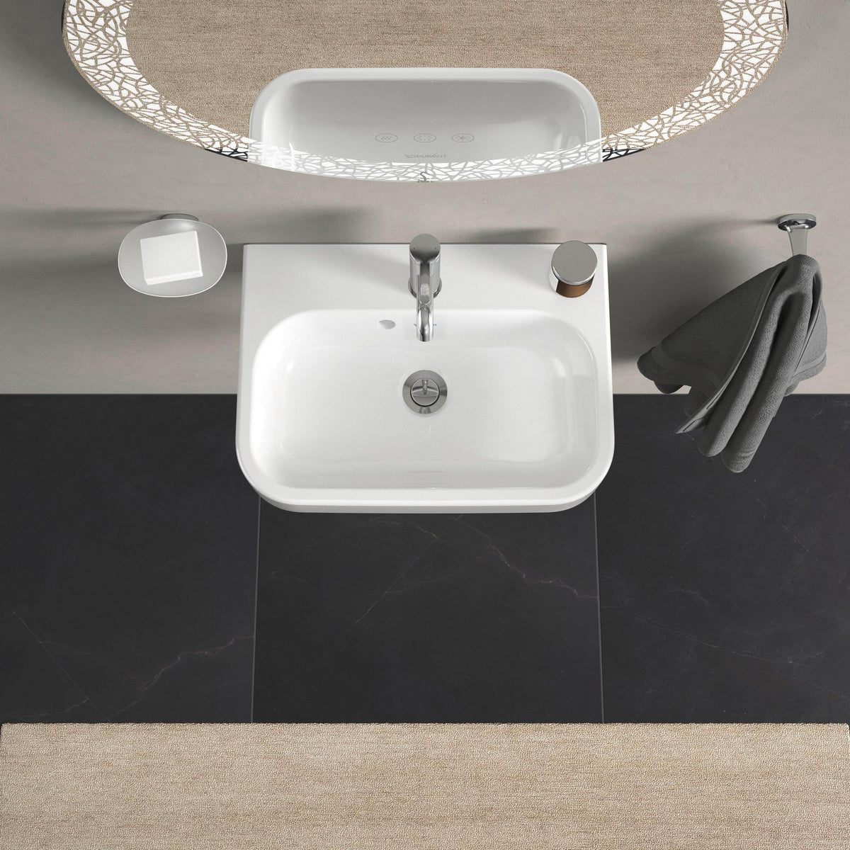 DURAVIT Happy D.2 Möbel-Handwaschbecken 500 mm mit Überlauf und Hahnlochbank, weiß