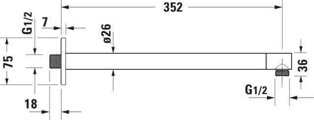 DURAVIT Brausearm L352mm rund Schwarz Matt – Edler Duscharm für Kopfbrausen bis 240 mm