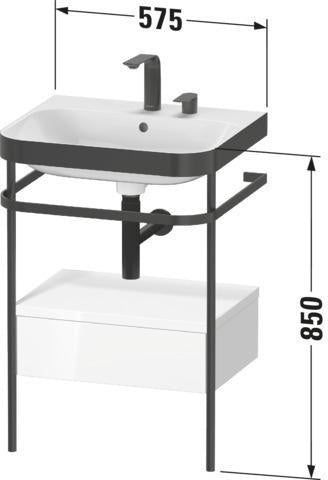 DURAVIT Happy D.2 Waschtischset mit Metallkonsole, 850x575x490 mm, Steingrau Seidenmatt, 1 Schubkasten, c-bonded