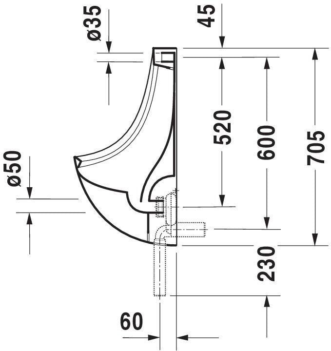 Duravit Urinal BEN 370x350mm mit Fliege, Zulauf hinten, weiß