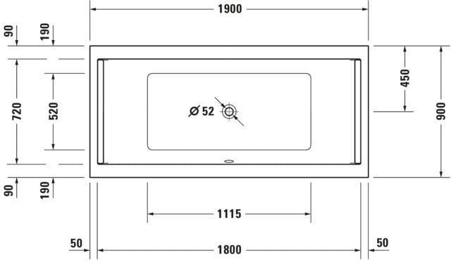 DURAVIT Starck Badewanne 1900x900 mm Einbau mit Mittelablauf, 2 Rückenschrägen, Weiß
