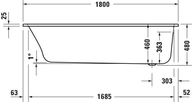 DURAVIT Qatego Einbauwanne 1500x750mm Acryl weiß, 1 Rückenschräge, Überlauf