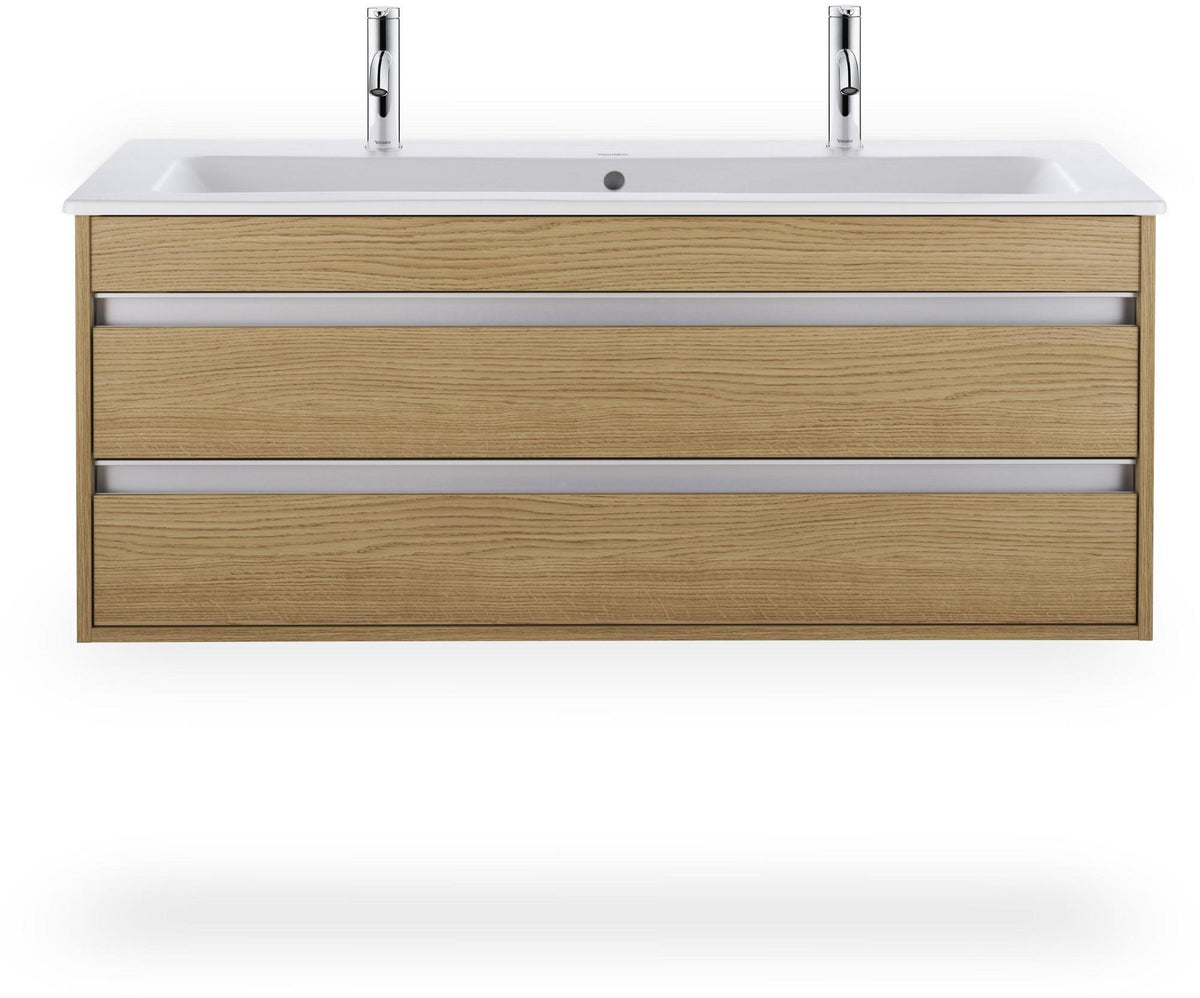 DURAVIT ME by Starck Möbelwaschtisch 1230 mm, 2 Hahnlöcher, mit Überlauf, weiß – Designer-Waschtisch von Philippe Starck