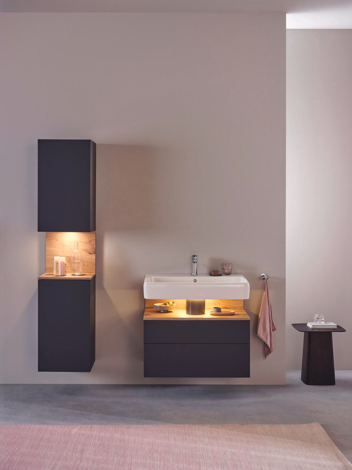 DURAVIT Qatego Hochschrank 400 mm, 2 Türen, weiß Hochglanz, Eiche Schw. Matt