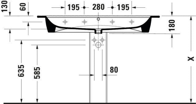 DURAVIT ME by Starck Möbelwaschtisch 1230 mm, 2 Hahnlöcher, mit Überlauf, weiß – Designer-Waschtisch von Philippe Starck