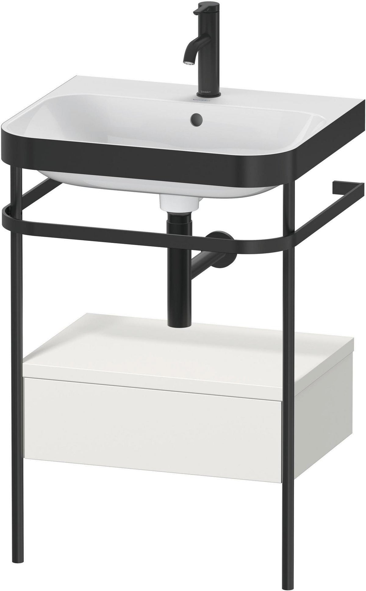 Duravit Happy D.2 Waschtischset mit Metallkonsole, 1 Schubkasten, weiß seidenmatt, 575 mm