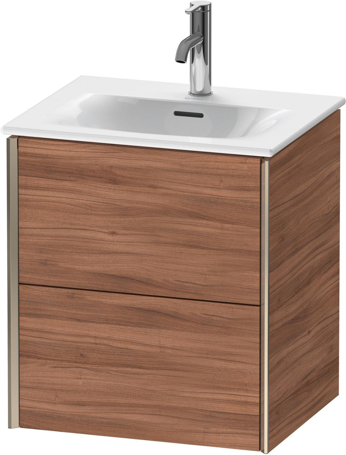 Duravit XViu Waschtischunterbau wandhängend 557 mm, 2 Schubkästen, Nussbaum natur – ohne Griff, mit Tip-On-Technik
