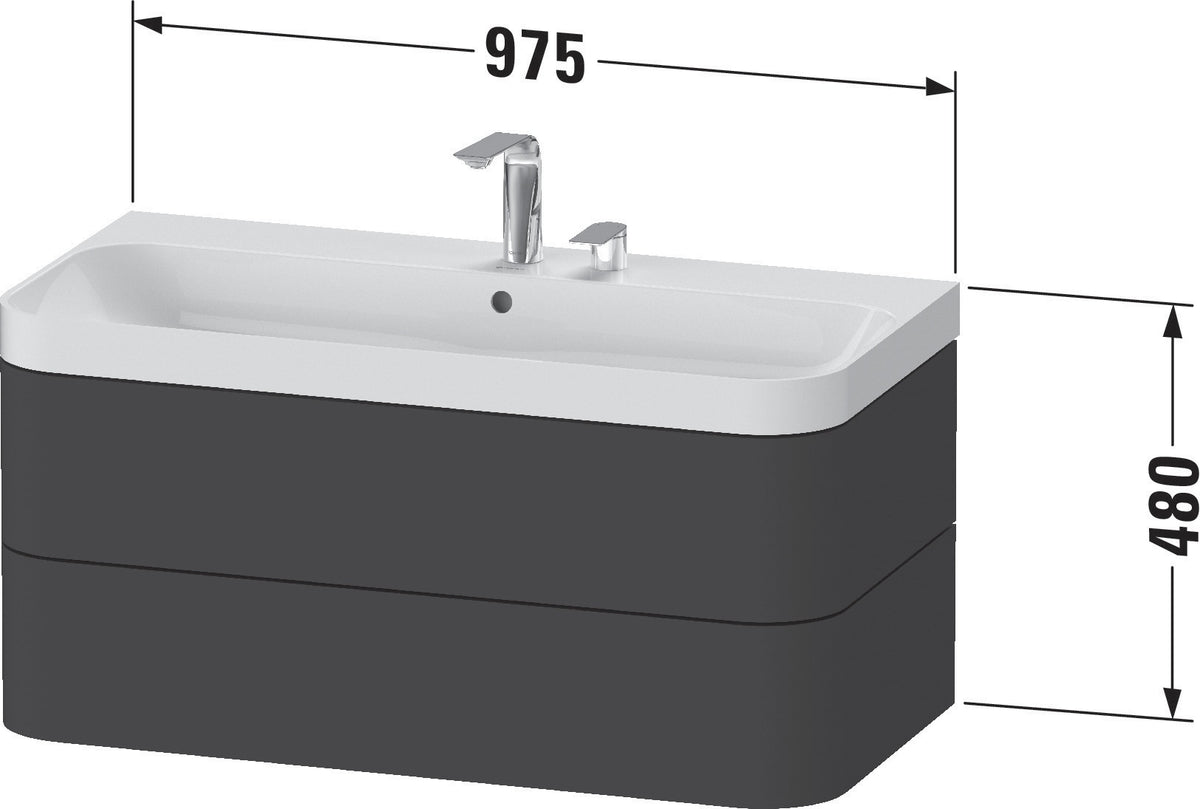 Duravit Waschtischset Happy D.2 Plus 975x490mm ein Hahnloch taupe supermatt