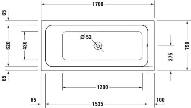 DURAVIT D-Code Badewanne 1700x750 mm Einbau, Mittelablauf, 1 Rückenschräge, Weiß