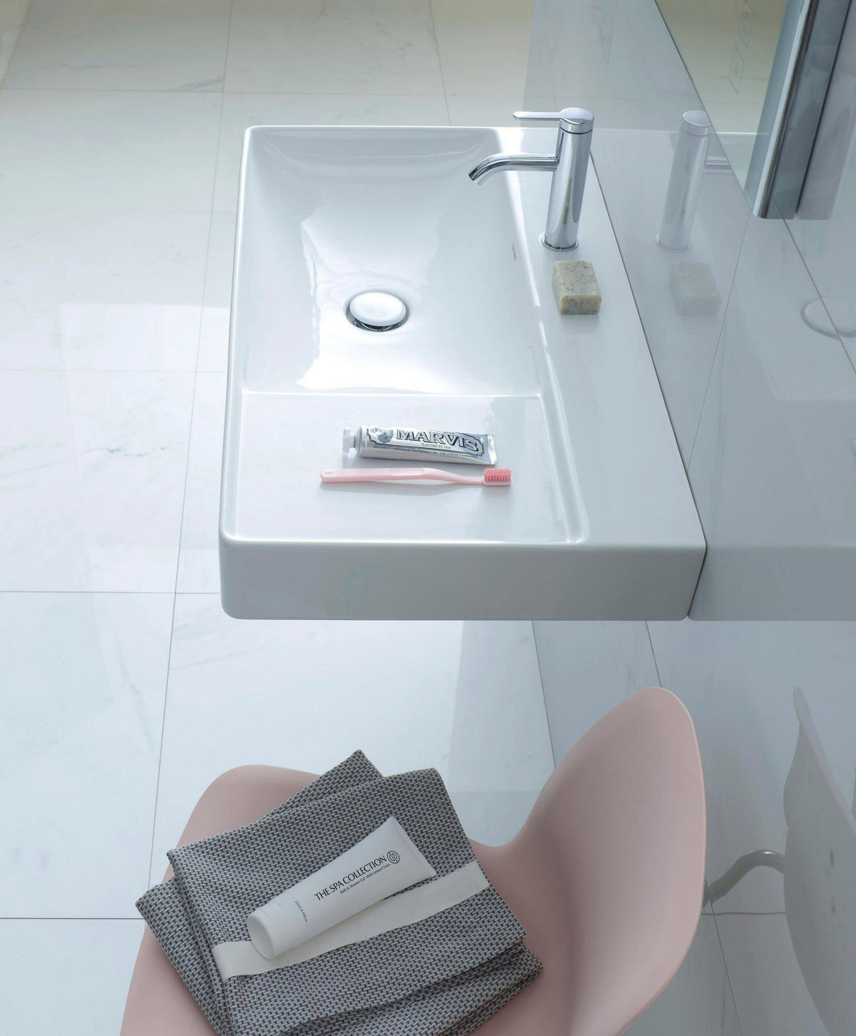 DURAVIT DuraSquare Waschtisch 800 mm, Weiß, mit Hahnlochbank, Becken links, für Möbel
