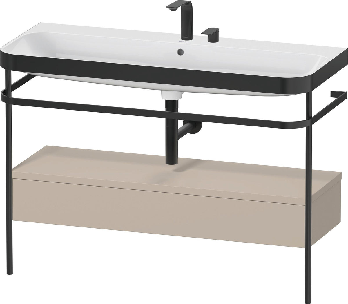 Duravit Happy D.2 c-bonded Waschtischset 1175 mm mit Metallkonsole & Schubkasten in Taupe