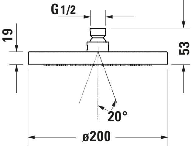 Duravit Kopfbrause D200mm Schwarz Matt – Rund, Winkelverstellbar, Antikalk, Decken-/Wandmontage