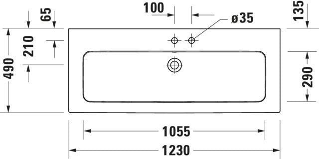 DURAVIT ME by Starck Möbelwaschtisch 1230 mm, 1 Hahnloch mittig, mit Überlauf, weiß