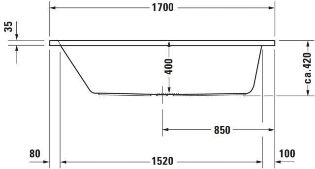 DURAVIT D-Code Badewanne 1700x750 mm Einbau, Mittelablauf, 1 Rückenschräge, Weiß