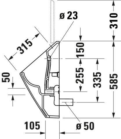 DURAVIT Urinal Viu mit Spüldüse weiß, rimless, Zulauf von hinten, für Deckel