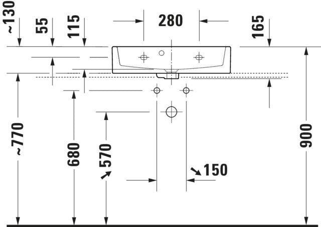DURAVIT Vero Air Waschtisch 600 mm Weiß mit Hahnlochbank – Wandmontage