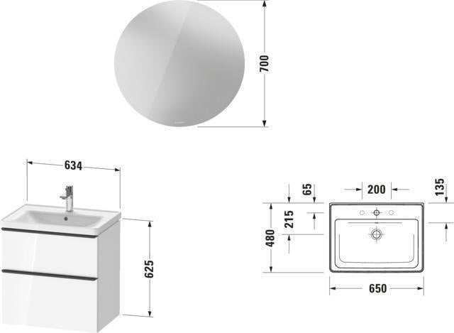 Duravit D-Neo Möbel-Set wandhängend 650x480mm mit Waschtisch, Untertisch-Auszug & LED-Spiegel in Eiche Sch.