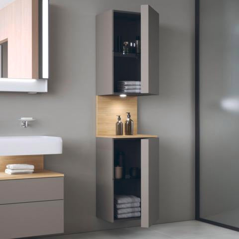 DURAVIT Qatego Hochschrank 400 mm, 2 Türen, weiß Hochglanz, Eiche Schw. Matt