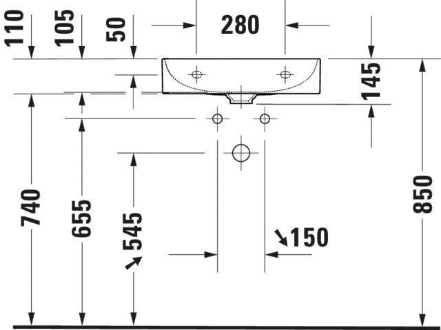 DURAVIT DuraSquare Waschtisch 500 mm weiß ohne Überlauf mit 1 Hahnloch für Möbelmontage