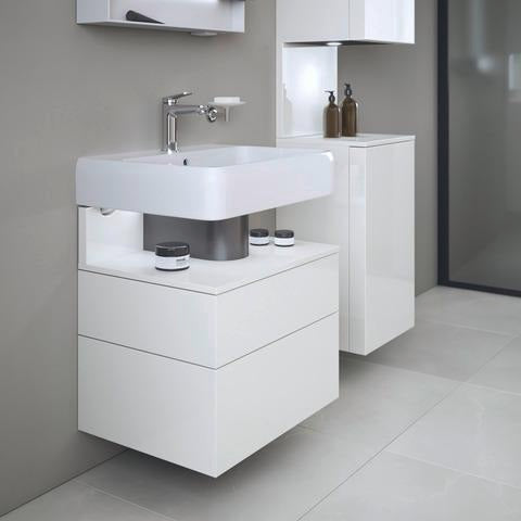 DURAVIT Qatego Waschtischunterbau 590 mm wandhängend, 1 Auszug, weiß Hochglanz, Nische Eiche Schwarz