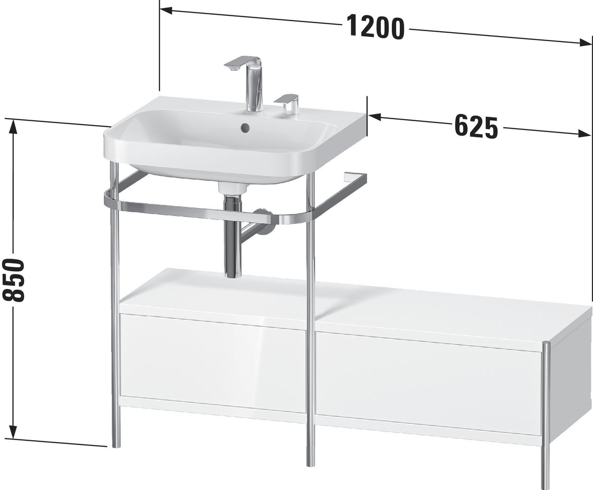 Duravit Happy D.2 Plus Waschtischset 1200 mm taupe supermatt – Einrichtungssystem Nussbaum rechts, bodenstehend, mit Hahnloch