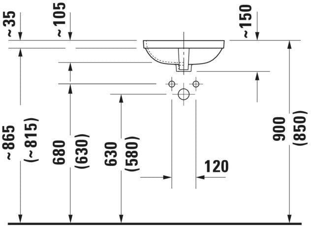 DURAVIT DuraStyle Einbauwaschtisch 370 mm weiß ohne Hahnloch mit Überlauf