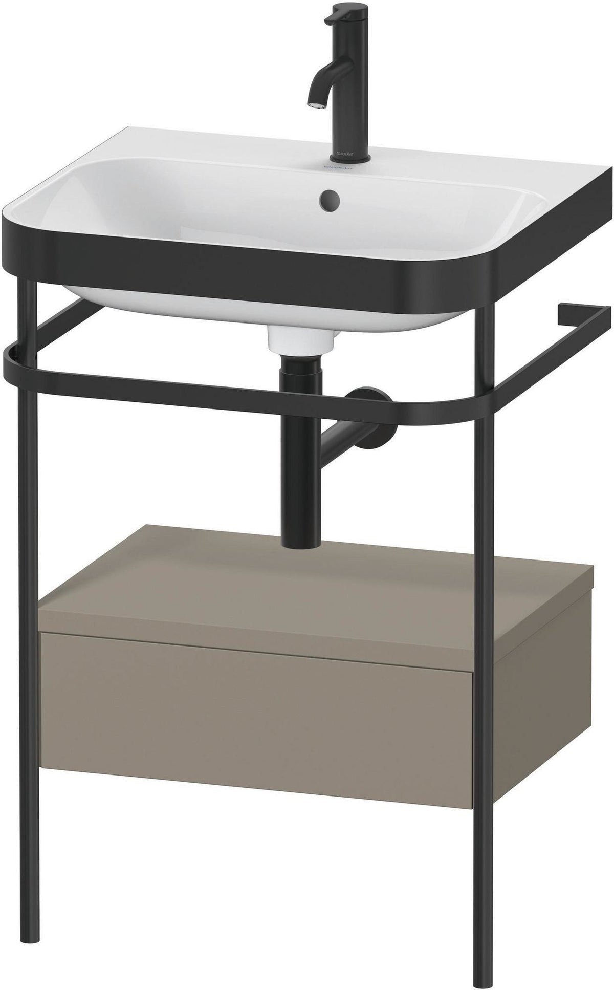 DURAVIT Happy D.2 Waschtischset mit Metallkonsole, 850x575x490 mm, Steingrau Seidenmatt, 1 Schubkasten, c-bonded