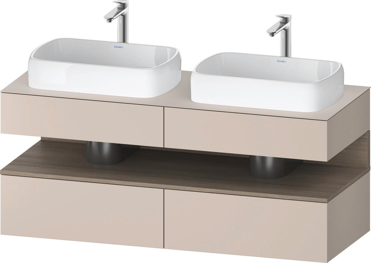 Duravit Qatego Konsolenwaschtischunterbau 1400 mm Basalt Matt mit 2 Auszügen und LED-Beleuchtung