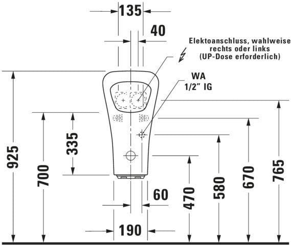 Duravit DuraStyle Elektro-Urinal 300x340mm, Netzanschluss, Zulauf hinten, mit Fliege, weiß