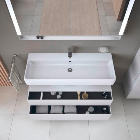 Duravit Qatego Waschtischunterbau 1190 mm – Weiß Matt mit Eiche Schwarz Nische, 1 Auszug, LED