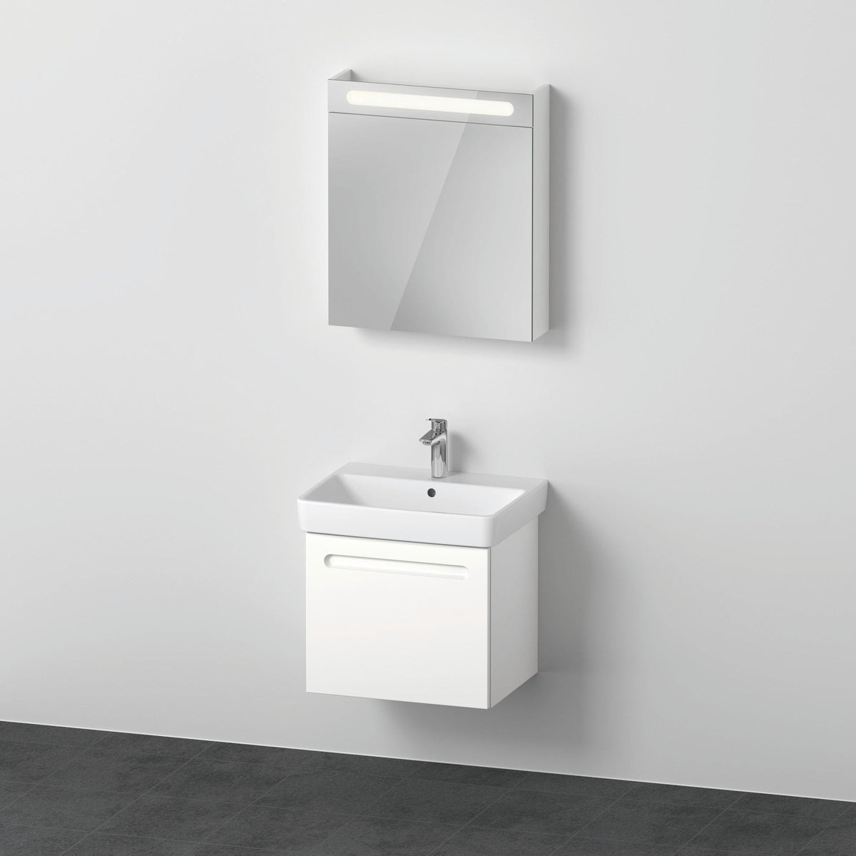 Duravit No.1 Möbel-Set 600x450mm, Waschtisch mit Unterbau und Spiegelschrank, Weiß Matt