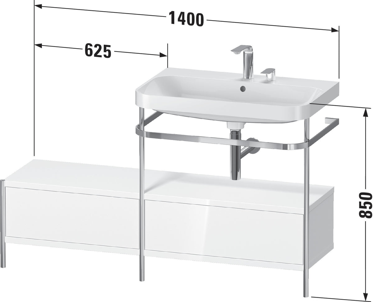 Duravit Happy D.2 Plus Waschtischunterbau 1400 mm mit Metallkonsole und Keramikwaschtisch