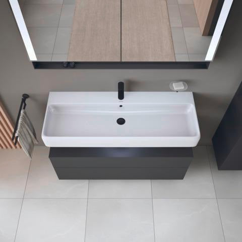 Duravit Qatego Waschtischunterbau 1190 mm – Weiß Matt mit Eiche Schwarz Nische, 1 Auszug, LED
