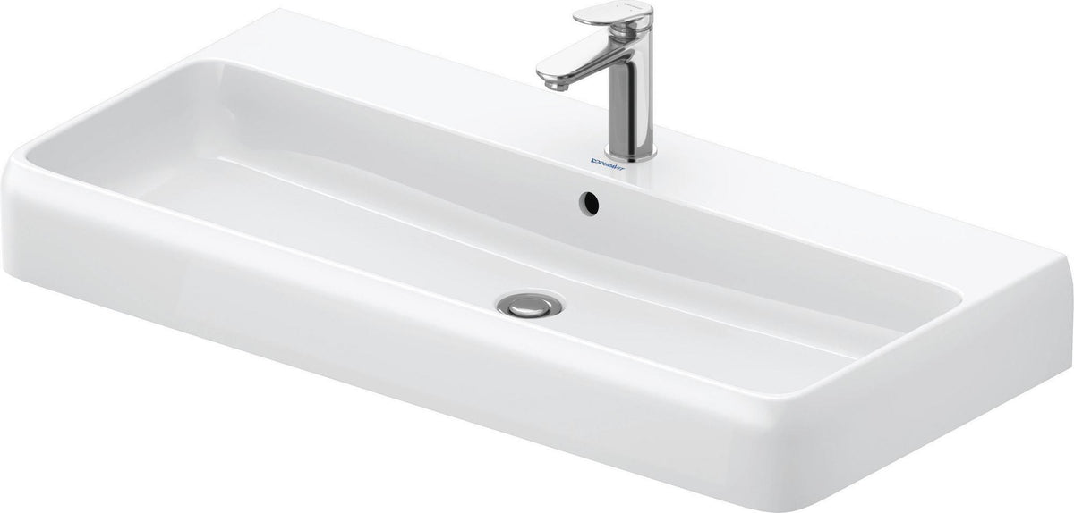 DURAVIT Qatego Aufsatzwaschtisch 1000 mm weiß geschliffen mit Hahnlochbank und Überlauf