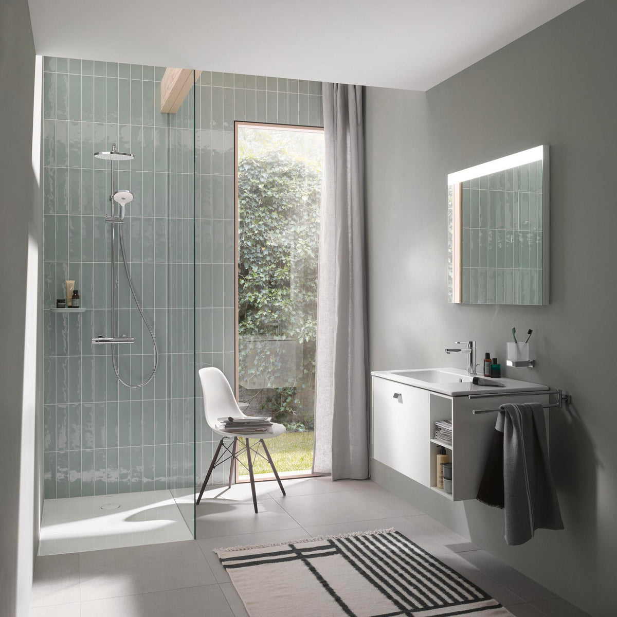 DURAVIT Duschsystem C.1 mit Brausethermostat, Schwarz Matt, Kopf- und Handbrause