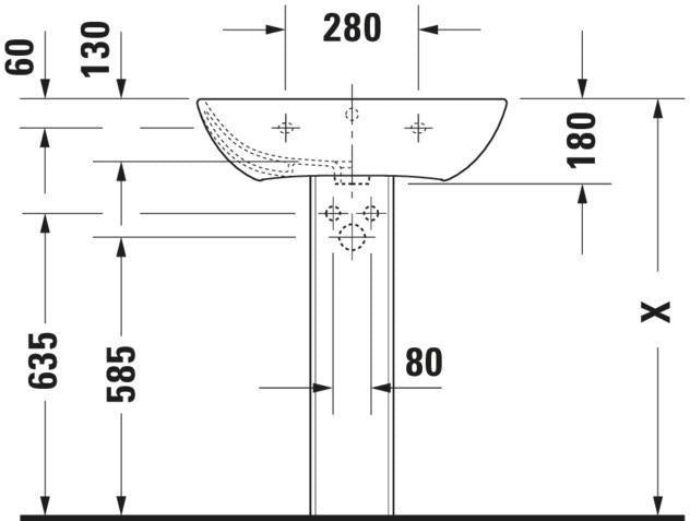 DURAVIT Waschtisch ME by Starck 650x490mm mit Überlauf, 3 Hahnlöcher, WonderGliss Weiß