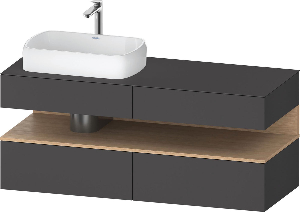 Duravit Qatego Konsolenwaschtischunterbau 1400 mm weiß hochglanz mit Eiche schwarz Nische