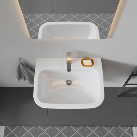 Duravit D-Code Waschtisch 550 mm weiß mit Überlauf und Hahnlochbank – Wandmontage