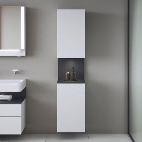 DURAVIT Qatego Hochschrank 400 mm, 2 Türen, weiß Hochglanz, Eiche Schw. Matt