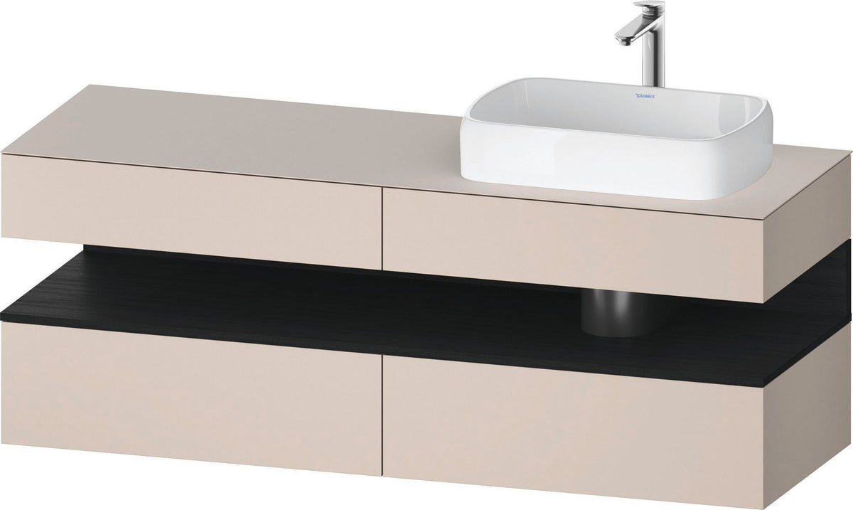 Duravit Qatego Konsolenwaschtischunterbau 1600 mm Weiß Hochglanz mit Eiche Schwarz Nische