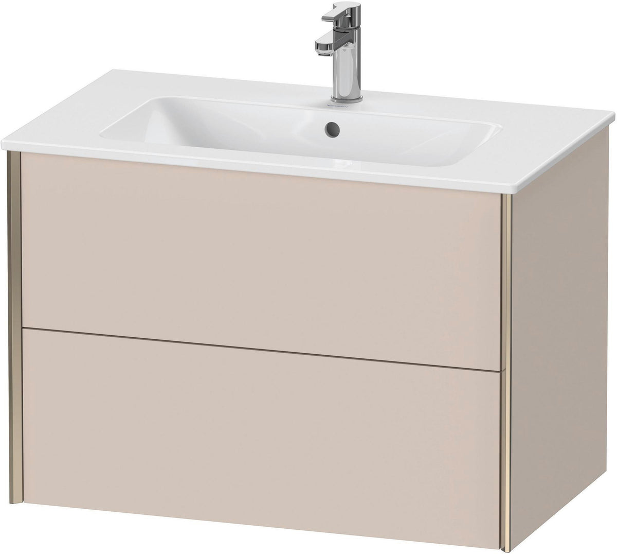 Duravit XViu Waschtischunterbau wandhängend 810 mm, 2 Schubkästen, champagner matt/weiß matt – ohne Griff, mit Tip-On-Technik