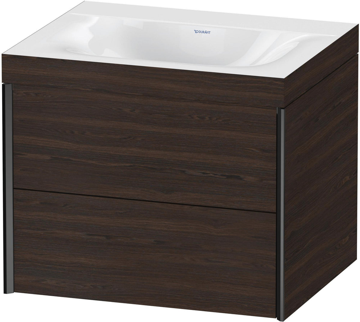 Duravit XViu Waschtischunterbau 600 mm mit 2 Schubkästen, schwarz matt/Nussbaum, wandhängend