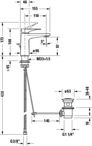 DURAVIT Tulum by Starck Einhebel-Waschtischmischer Schwarz Matt mit Zugstange