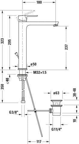 DURAVIT A.1 Einhebel-Waschtischmischer XL Chrom mit Zugstange – 180 mm Ausladung, Keramikmischsystem