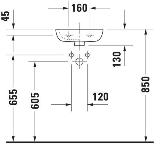 Duravit D-Code Handwaschbecken 360 mm mit Überlauf, 1 Hahnloch rechts, wandhängend, weiß