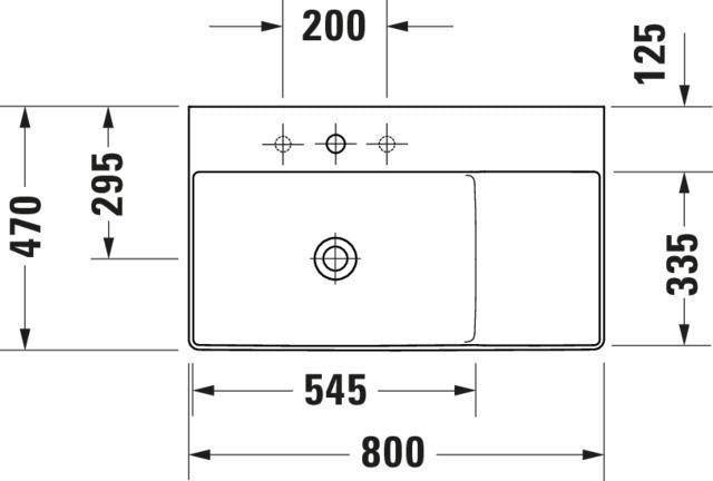 DURAVIT DuraSquare Waschtisch 800 mm, Weiß, mit Hahnlochbank, Becken links, für Möbel